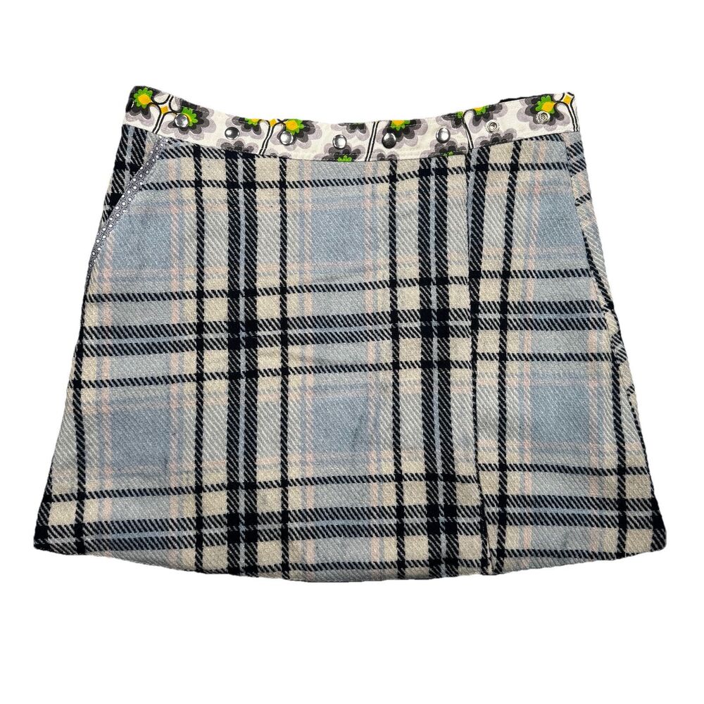 Zand Amsterdam Wrap Skirt One Size Reversible Black Blue Plaid Snap Cotton Wool